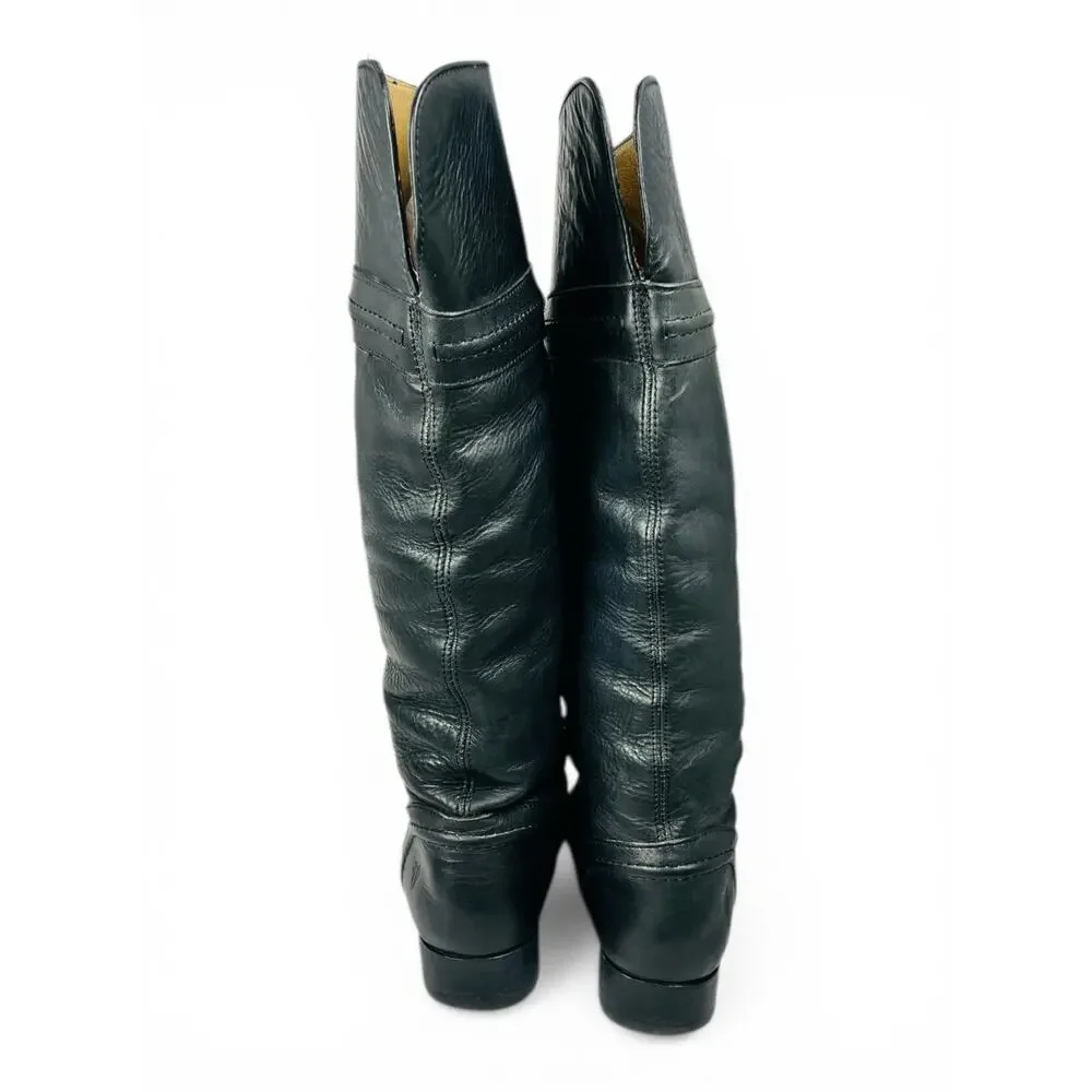 Frye Melissa Trapunto Tall Riding Boots Black Pebbled Leather Boots 6.5 B